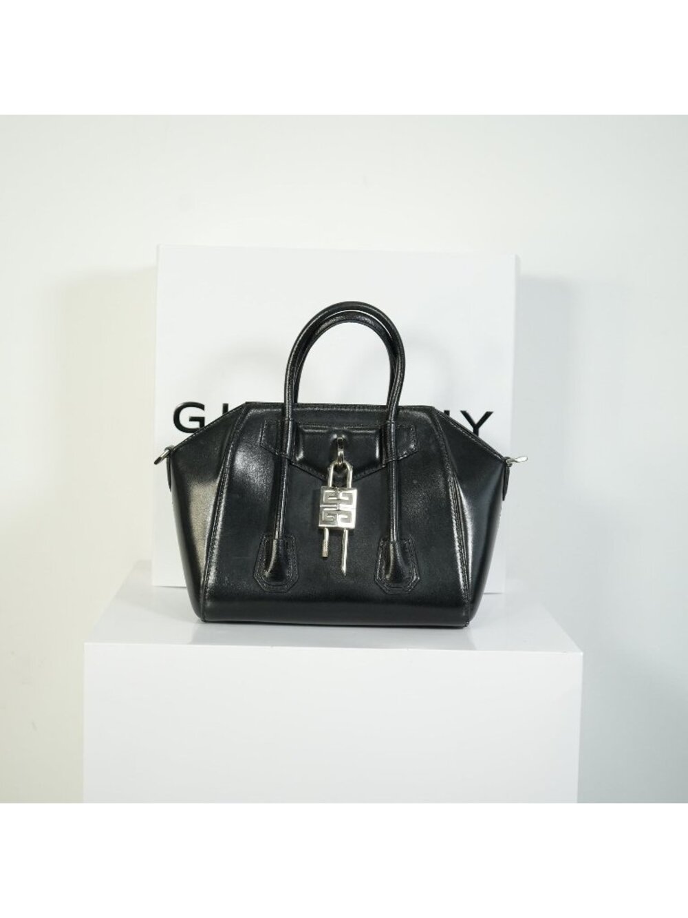 Givenchy Antigona Lock Bag Smooth Leather Black Top Handle Handbag